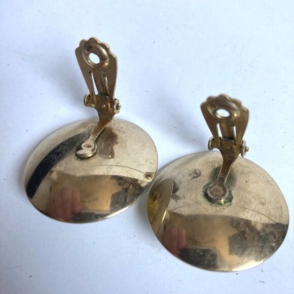 Vintage Yellow Flower Disc Earrings Clip On Gold Flecks Mid Century Retro Pin Up - Picture 6 of 6